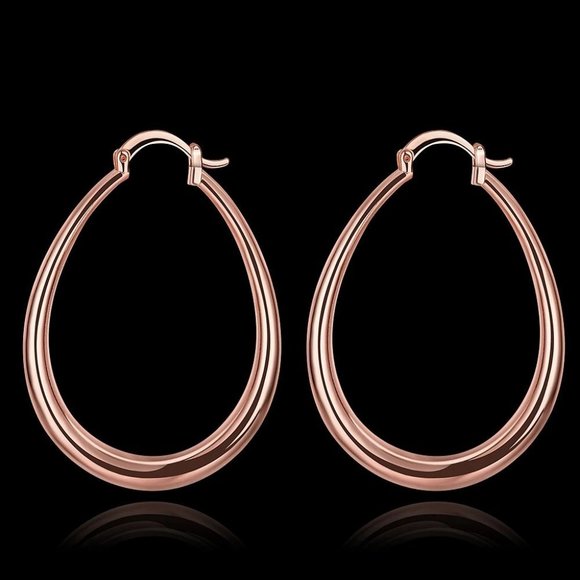 NEW 18K Rose Gold 1.5'' Oval Hoop Earrings - Picture 2 of 9